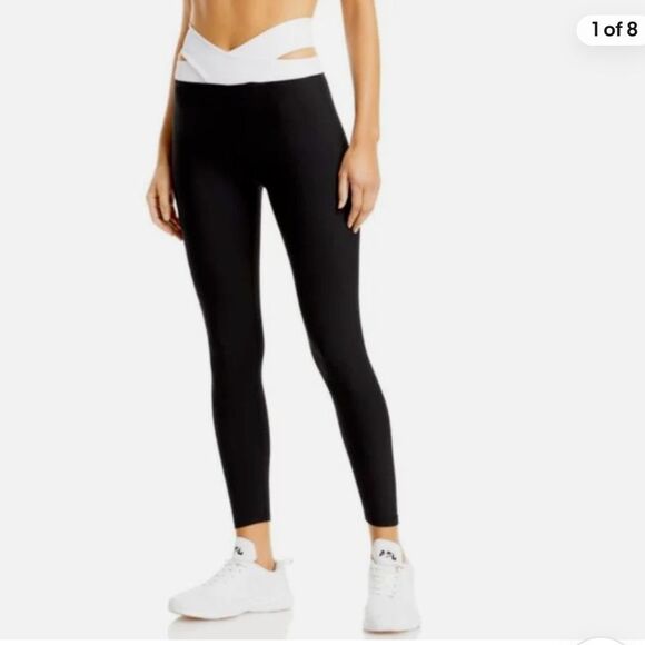 AQUA Athletic Criss Cross Waist Leggings Side Cutouts Pull-On Size Large - Picture 1 of 9